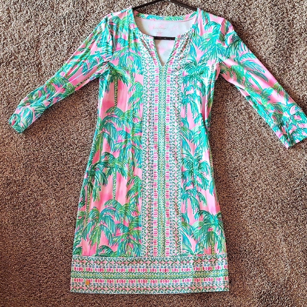 Lilly Pulitzer Pink and Green Palm Print Dress